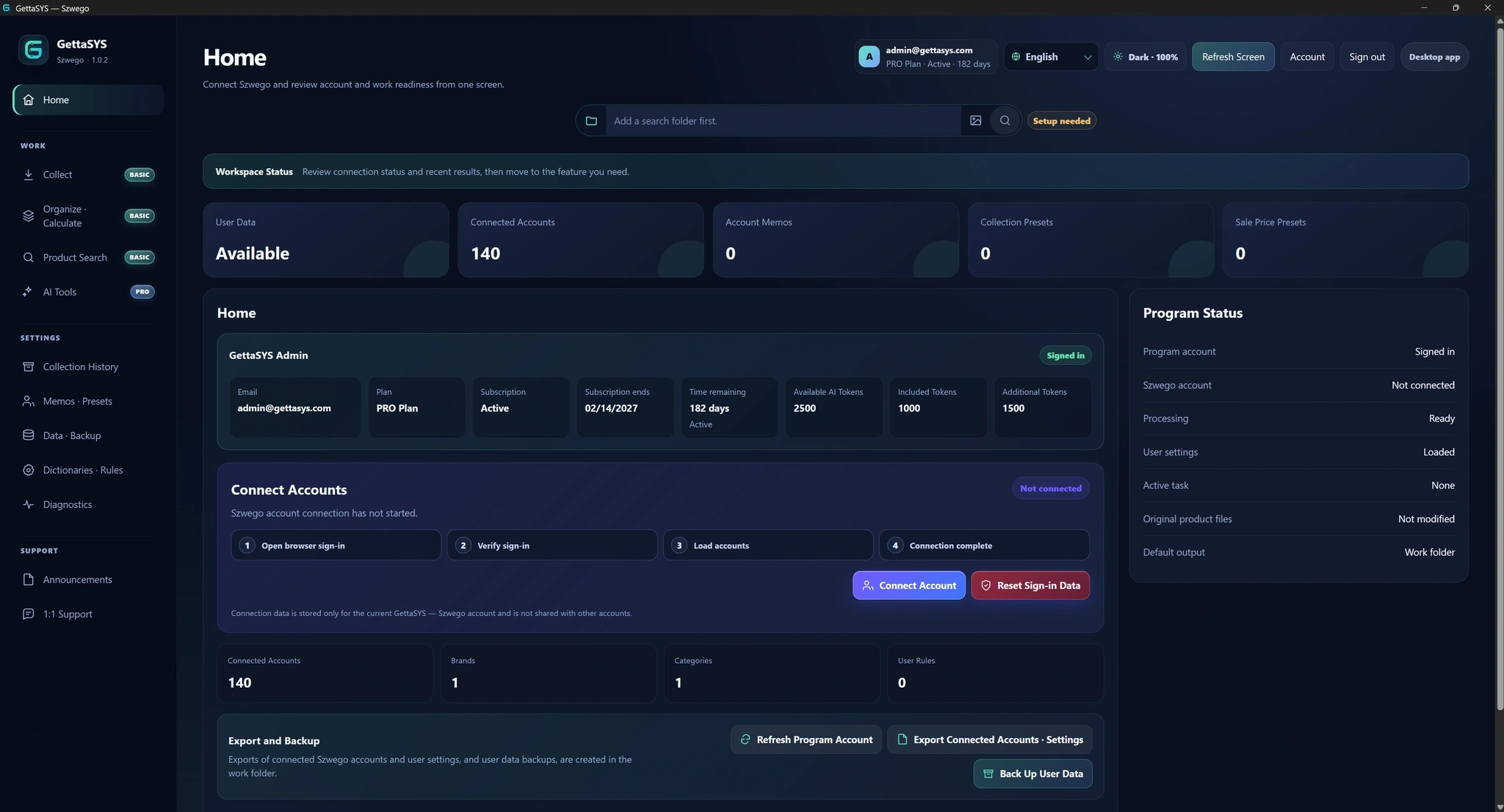 Example application screen